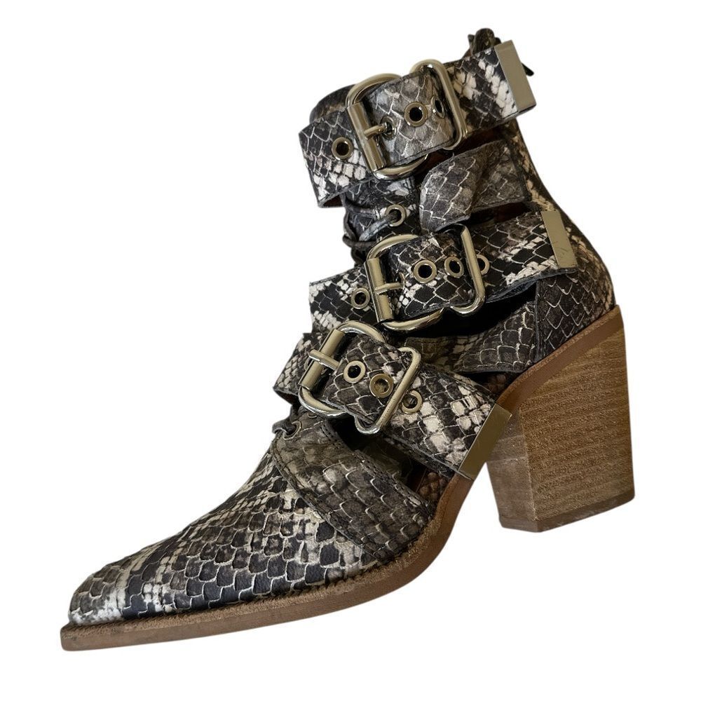 JEFFREY CAMPBELL Snakeskin Buckle Ankle Caceres Bootie in Brown & Grey Snake - Picture 4 of 14